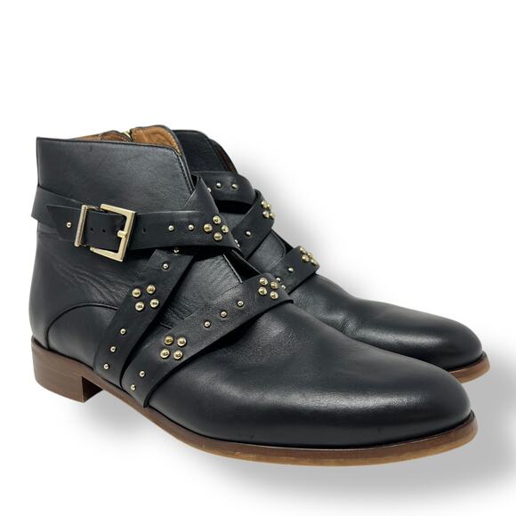 Bocage Elie Leather Ankle Boots in Black Size 40 US 9.5 Studded Casual - Picture 1 of 10
